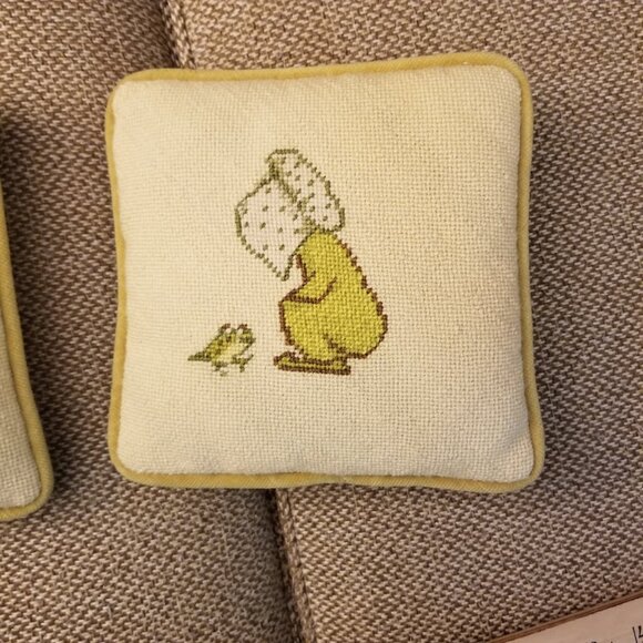 2 Small Pillows, Cross Stitch Frog, Cute Neutral Handmade Primitive Boho Prairie - Picture 8 of 8